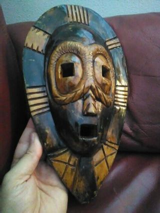 Ghana African Tribal Mask Wood Wooden Hand Carved Wall Hanging 11 ½”