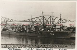 Royal Navy Photo Card.  Hms " Morning Star " Destroyer.  Port Edgar,  Forth.  C 1920