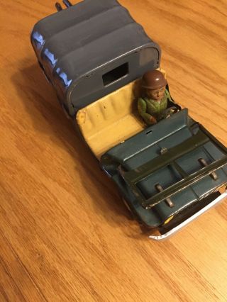 1950s Vintage Tin Toy Litho Army Jeep W/ Driver & Guns Friction 7 " Long