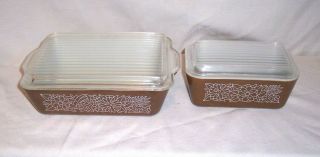 Vintage Pyrex Brown Woodland 503 B & 502 B Bakeware Casserole Dish With Lid