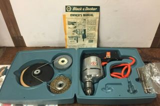 Black & Decker Variable Speed Drill Kit With Case And Sanding Accessories Vtg