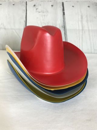 7 Vintage Red/white/blue/yellow Plastic Cowboy Party Hats Rare