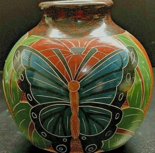 Vintage Enrique Costa Rica Art Pottery Animal Cut Away Design Hand Painted Vase