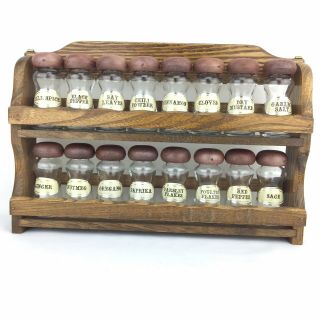 Country Wood Spice Rack With 16 Jars Vintage Made In Japan Cottage Kitchen
