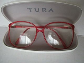 Tura Mod 311 Red Vintage Large Round Eyeglasses Frames 150 Japan W/white Case