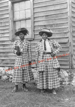 Vintage Old Photo Reprint 1900 African American Black Woman Girls In Plaid Dress