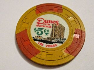 Obsolete Vintage Las Vegas Dunes 5.  00 Casino Chip Gambling Cards Vegas Win Fun