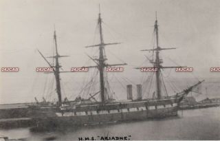 Photograph Royal Navy.  Hms " Ariadne " Screw Frigate.  Hulked.  Hms " Actaeon " C 1875