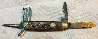 Remington Bsa Rs3333 Ca.  1930’s 2 - Piece Round Shield Pocket Knife Boy Scout Camp