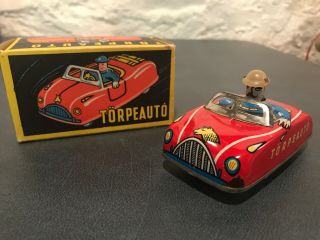 Vintage Hungarian Lemez Tin Toy Race Car Torpeauto 1980,  Box