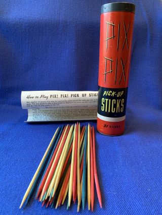 Vintage Whitman Pix - Pix Wooden Pick - Up Sticks In Container