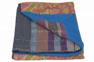 Indian Patchwork Vintage Kantha Quilt Gudri Reversible Throw Cotton Bedspread