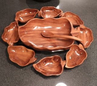 Vintage Set Of 10 Mid Century Modern Koa Wood Serving Bowls/spoon