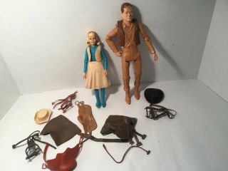 1967 Vintage Marx Josie & Johnny West Figures With Accessories Saddles,  Reins Et