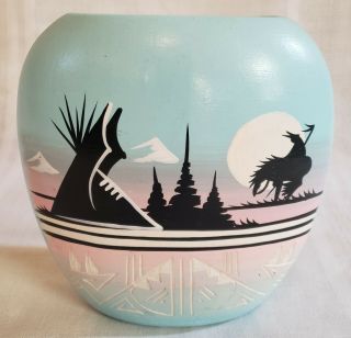 Vintage Native American Navajo Pottery Vase Signed By Ann Navajo