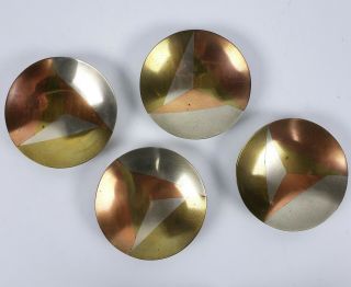 Vintage Set Of 4 E.  Cabello Mixed Metal Footed Dishes Mexico Modernist Brutalist
