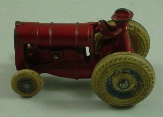 Arcade Cast Iron Toy Red Tractor With Farmer And Balloon Wheels 1930s