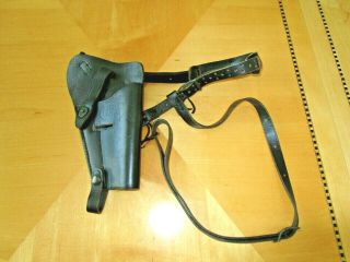 Vintage Military Pistol Shoulder Holster Black Leather Marked U.  S.