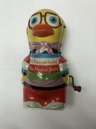Vintage I’m Happy Go Lucky The Musical Ducky Tin Toy 1960s