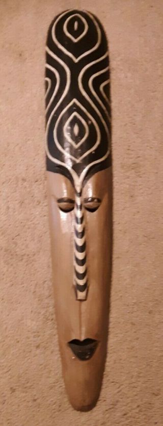 Large Vintage 39in.  African Hand Carved Tribal Wooden Mask Primative And Old