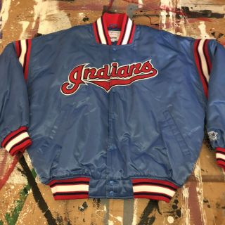 Vintage Cleveland Indians Starter Satin Jacket Xl 90s Teal Light Blue Mlb