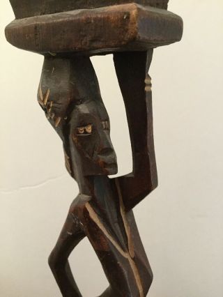 African Woman Wooden Carved Statue 15” Basket On Head Dark Wood 2