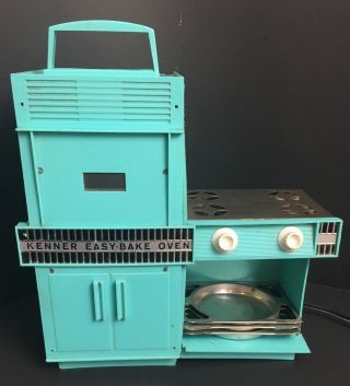 Vintage 1960s Kenner Easy Bake Oven Turquoise W/ 3 Pans