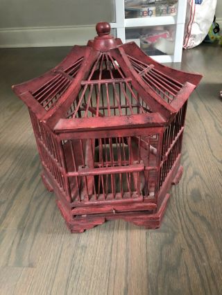 Vintage Wooden Bird Cage Red Decor