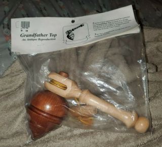 Never Opened Old Wooden Spin Top With Pull String Large Hard Wood Spinner