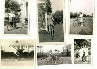 6 Old Vintage Black & White Photographs People With Bicycles