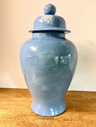 Ginger Jar Blue With White Floral Design.  4.  5 W X 15.  5 Tall Vintage 1980