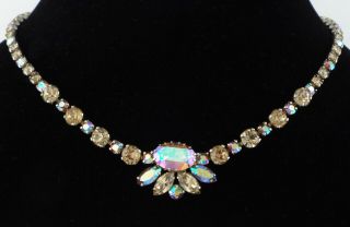 1950s - Sherman - Vintage Aurora Borealis & Amber Rhinestones Necklace - Canada