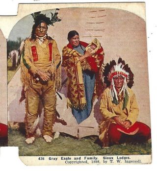 1898 Gray Eagle And Family,  Sioux Indian Lodges,  T.  W Ingersoll Stereoview Card
