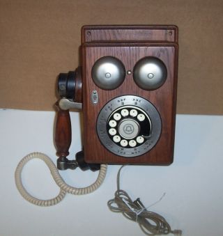 Vintage 1980s Western Electric Bell Country Junction Wood Rotary Wall Phone