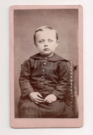 Vintage Cdv Sombre Little Boy Photo By J.  D.  Gebhart Olathe Kansas