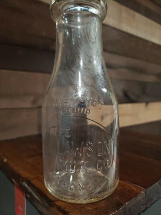 Vintage 1952 The Lawson Milk Co.  Embossed Glass 1 Pint Milk Bottle Akron Ohio