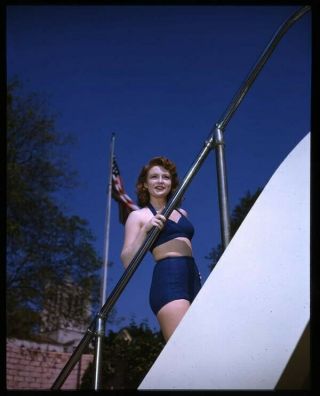 Joan Leslie Vivid Color Vintage Bikini Glamour Pin Up 5x4 Transparency