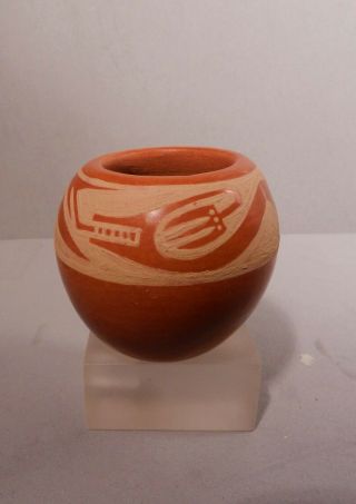 Angelita Sanchez San Ildefonso Avanyu Water Serpent Redware Pottery Pot,  Sgned