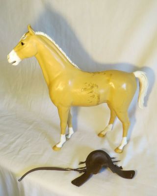 Vintage Marx Johnny West Palomino Horse W/ Saddle Made In Usa 1968