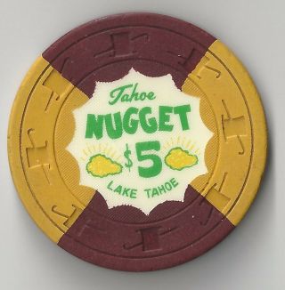 $5 Lake Tahoe 1st Edt South Tahoe Nugget Casino Chip C&j Mold 1962 - 80 1/4 Pie