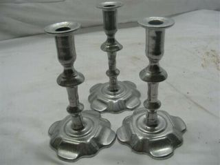 3 Vintage Wilton Columbia Pewter Candle Stick Holders Colonial Queen Anne