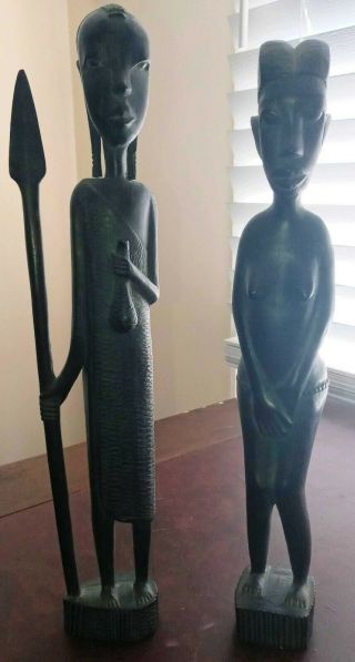 African Tribal Statues - Carved Wood Figurines,  Female & Male