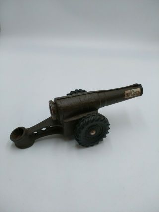 Vintage Big Bang Metal Cast Iron Toy 9 " Military Cannon Rubber Wheels