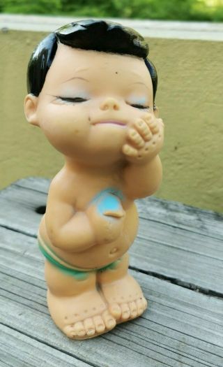 Vtg Rare Mexican Rubber Squeaky Toy Boy Shaving Doll W/ Underpants Down Mexico