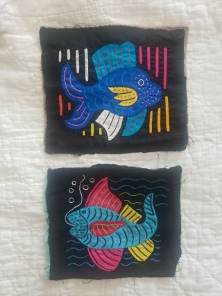 Vintage Mola Kuna Panama Fish Pair Art Fabric Reverse Applique Authentic
