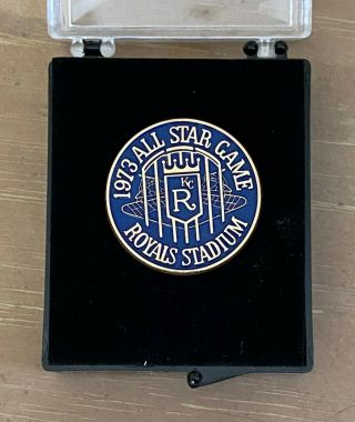 Vintage 1973 Mlb Baseball All Star Game Press Pin With Case - Kansas City Royals