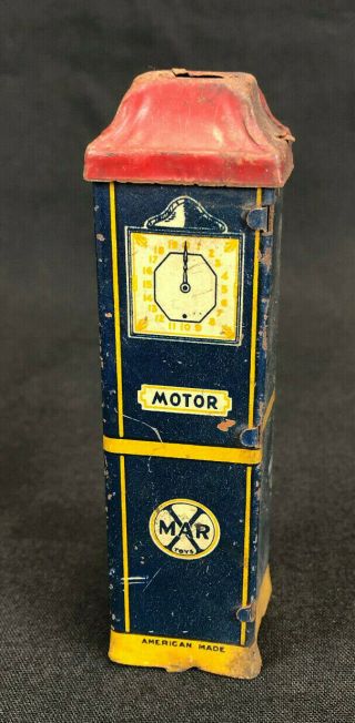 Vintage Marx Toys 1930s Tin Litho Gas Pump,  From Roadside Service Station