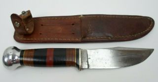 Vintage Ka - Bar Fixed Blade Hunting Knife W Sheath Union Cutlery (o14315 - 2 Box11)