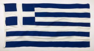 Vintage Sewn Cotton Nautical Greek Flag Handmade Greece Distressed Old 2x4