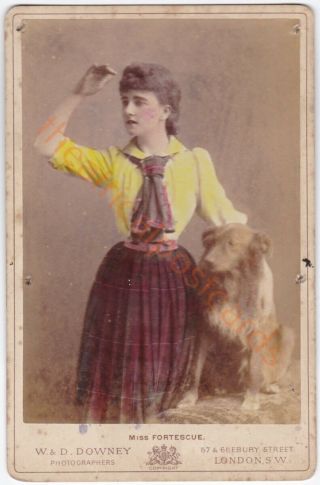 D’oyly Carte Opera Actress,  Singer May Fortescue With Dog.  Cabinet Card Photo